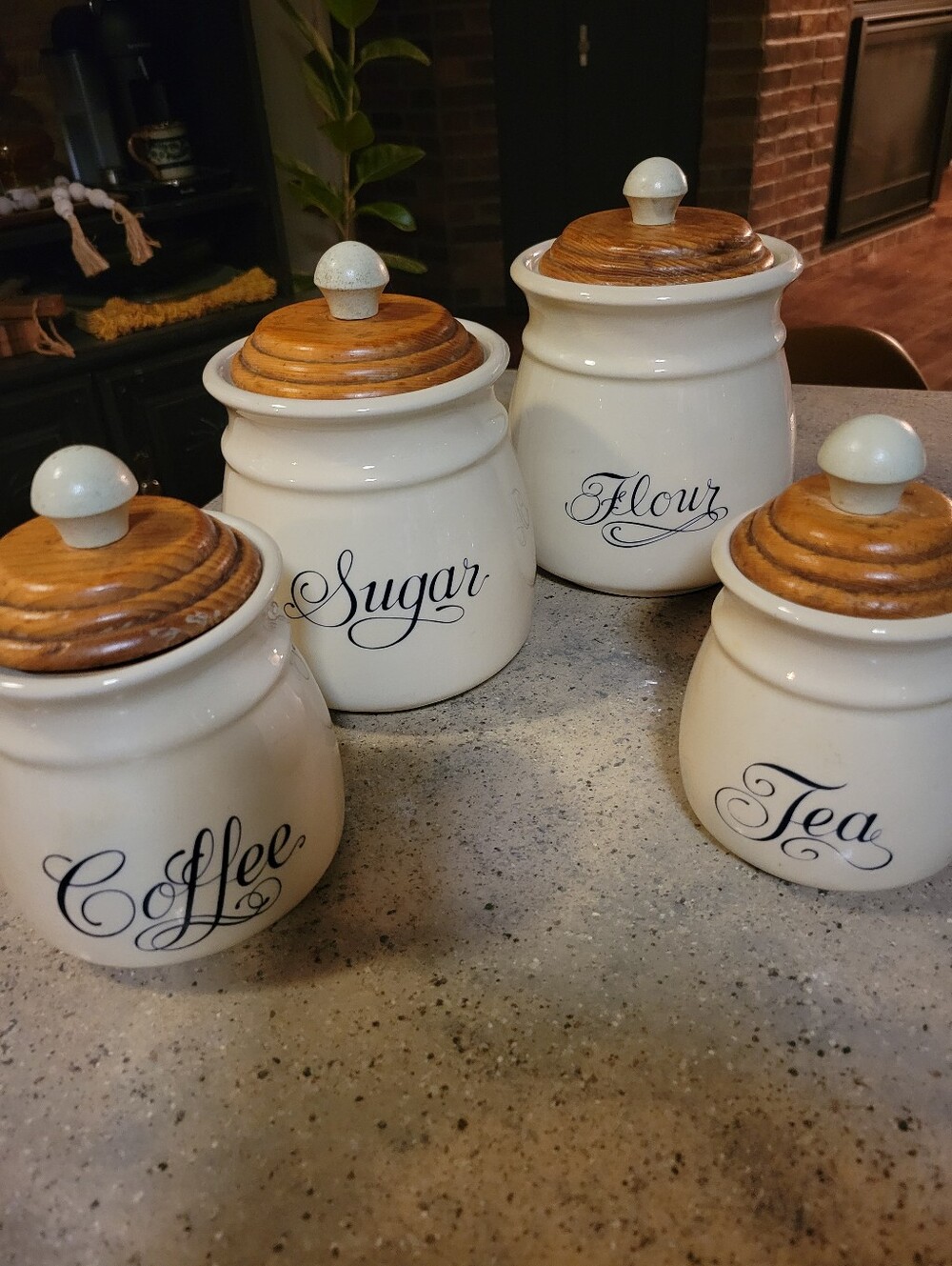 Vintage Round Ceramic Canister Set w/ Wood Covers - Cottage Vibe Kitchen